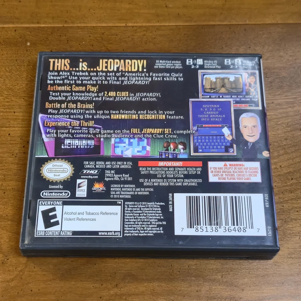 Nintendo DS Jeopardy! Game Complete In Box With Manual 2010
